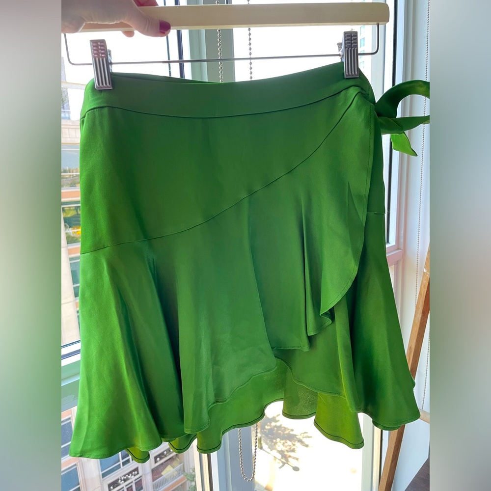 Green silky Zara wrap around skirt